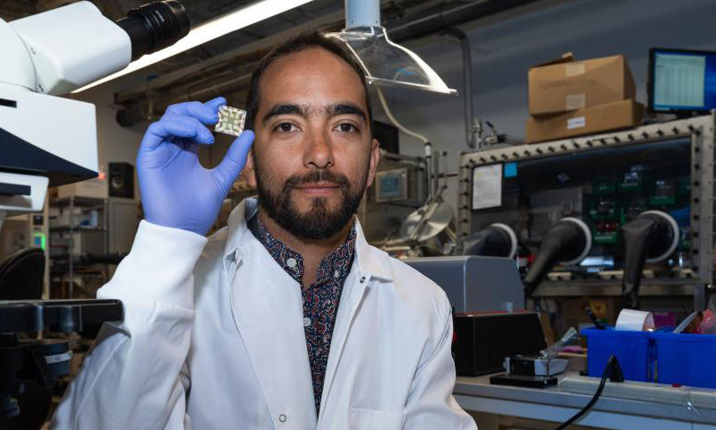 Juan-Pablo Correa-Baena is pictured in his lab;.